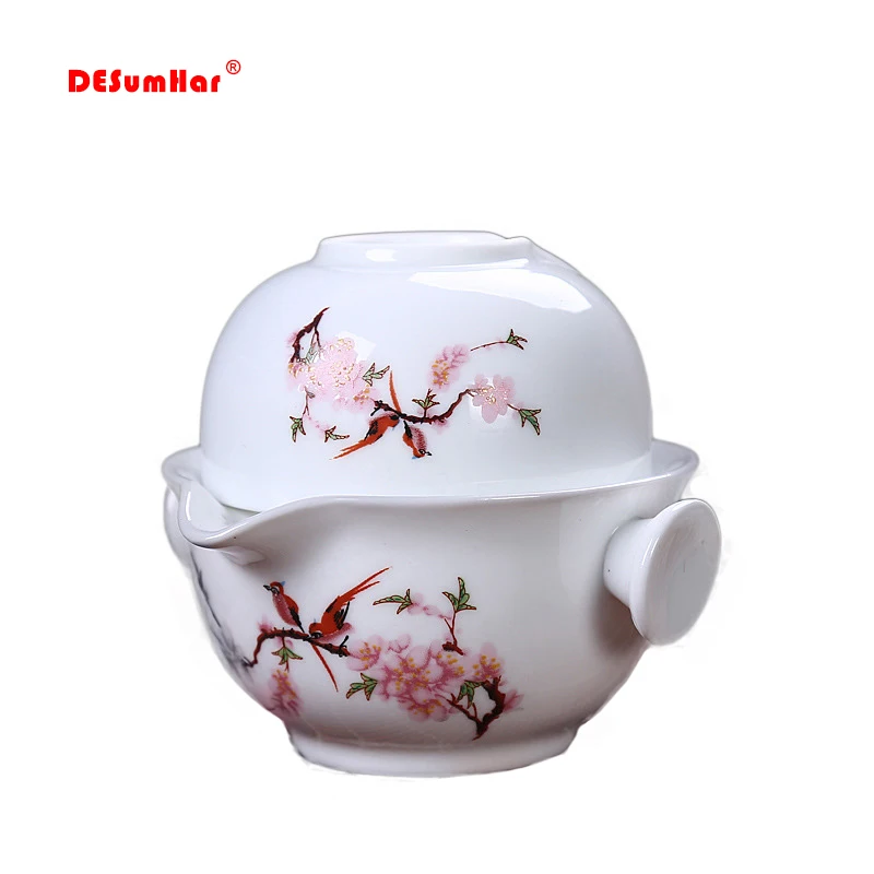 

Portable Ceramics Kung Fu Tea set Include 1 Pot 1 Cup, High quality elegant gaiwan,Beautiful and easy teapot kettle.Coffee Cup