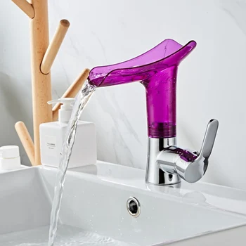 

Basin Faucets Waterfall Bathroom Faucet Single handle Basin Mixer Tap Bath Modern Faucet Brass Sink Water Crane Purple HY-1714
