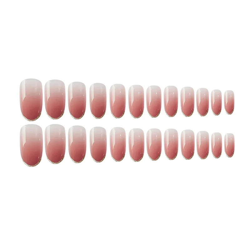 Nusx 24pcs Artificial False Nail Art Tips Bride Short Design Full Cover Orange Pink Color Gradient 4