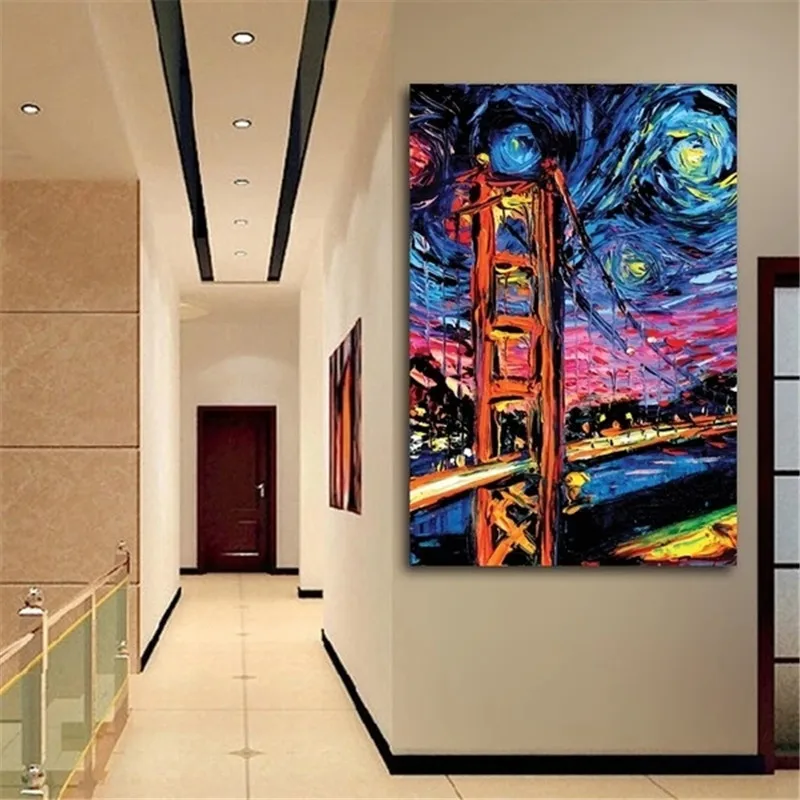 VanGogh Звездная ночь Мост Золотые ворота настенные картины настенная живопись