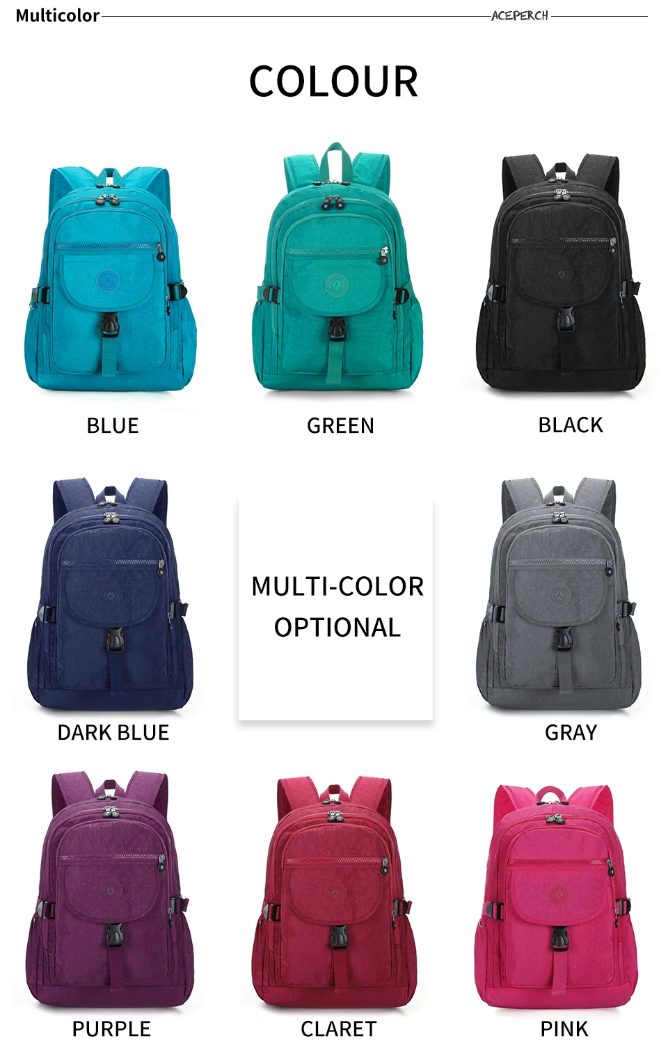ACEPERCH, повседневная школьная сумка, водонепроницаемый нейлоновый бренд, рюкзаки для ноутбука, для подростка, женский рюкзак, сумки на плечо, сумка для компьютера
