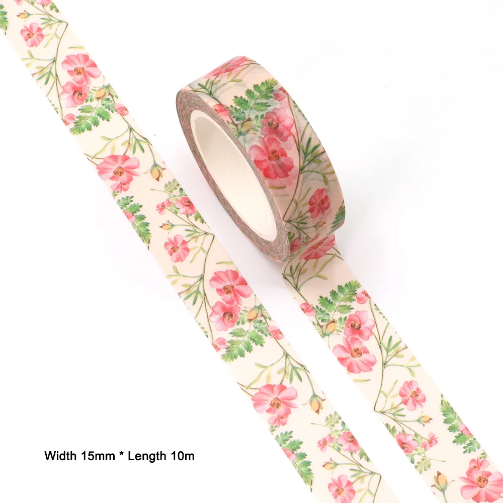 

1PC 15MM*10M Red Flowers Leaves Chrysanthemum washi tape Masking Tapes Decorative Stickers DIY Stationery School Supplies