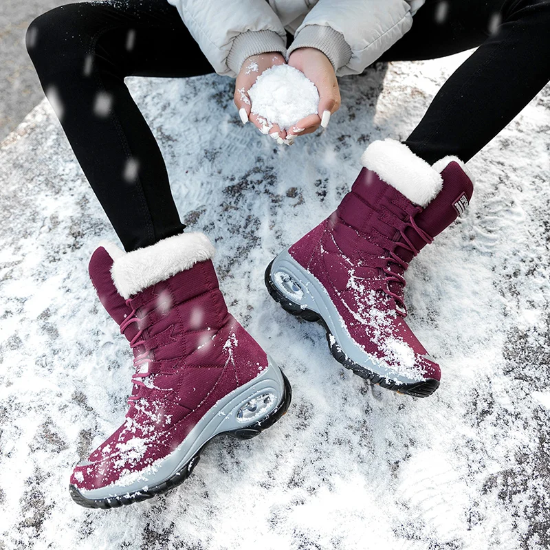 TYDZSMT/качественные зимние женские ботинки теплые зимние ботинки до середины икры удобные женские водонепроницаемые ботинки на шнуровке chaussures femme