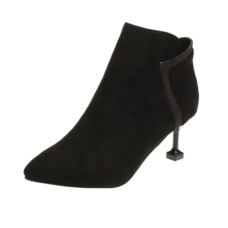 

New Women Ankle Boots Autumn Winter Pointed Toe High Slip Suede Leathe Zipper Ankle Pumps Stiletto Botas Mujer High-heeled Boots