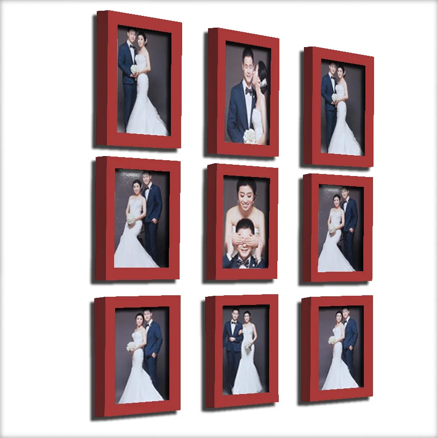 Red Photo Frame 9 шт./компл. черная классическая фоторамка для стены Висячие свадебные пара рекомендации белые рамки настенная декоративная рама для дома - Цвет: Red Photo Frame