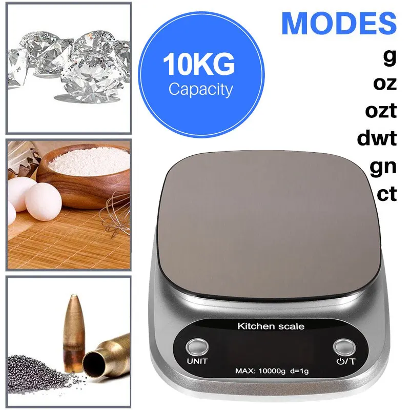 Digital Scale Stainless Steel 10kg/1g with Tray Cooking Tool Mini Scale Practical Electronic Jewelry Kitchen Scale Bar