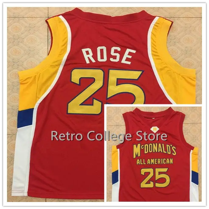 25 DERRICK ROSE Dolphins McDonald ALL AMERICAN Throwback Ретро Баскетбольная Майка мужская сшитая на заказ с номером - Цвет: red