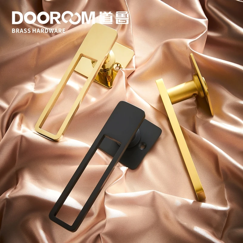 Дверной рычаг из латуни Dooroom ультратонкий бесшумный Модный черный золотой