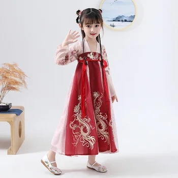 

Children Ancient Hanfu Dress Han/Tang Dynasty Fairy Red Embroidery Princess Costume Chinese Traditional Hanfu For Girls DQL2260