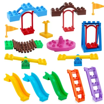 

Big Size Building Blocks Amusement park Accessory Slide Ladder Swing seesaw Carousel Large particle city Children DIY toy Gift