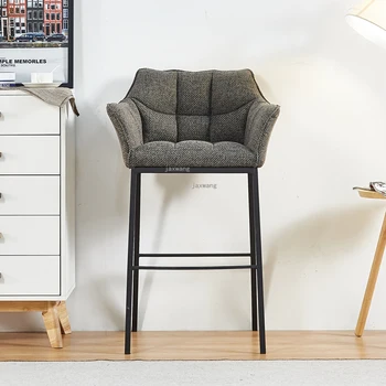 

Fabric High Bar Chair Stool Nordic American Home Light Luxury Modern Simple Fashion Backrest Armrest Stool