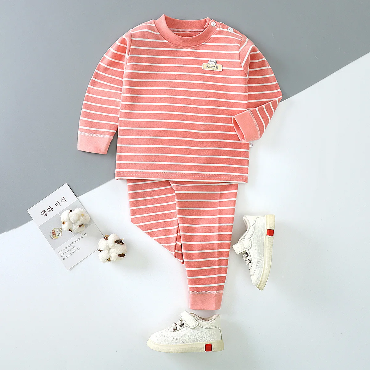 New 2020 Kids Boys Girls Pajama Sets Striped Long Sleeve O-Neck T-Shirt Tops with Pants Toddler Autumn Warm Sleeping Clothes Set