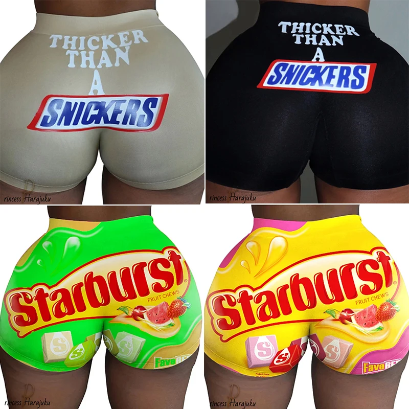 

Summer 2020 Shorts Sexy Slim Womens Short Snickers Print Hot Sale Hip-hop Outdoor Sports Elastic Mid Waist Office Lady Fashion