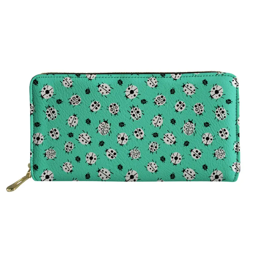 

Leather Womens Wallet Long Cartoon Cute Ladybug Pattern Wallets Zipper Wallet Walet for Women Coin Purse Cartera De Cuero Mujer