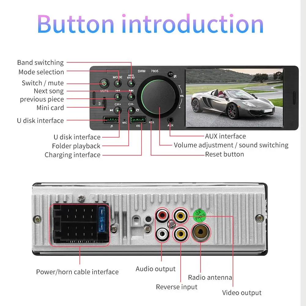 1Din 4,1 дюймов TFT автомобильный стерео MP5 плеер fm-радио BT4.0 двойной USB порт aux RCA с Xiaomi пультом дистанционного управления