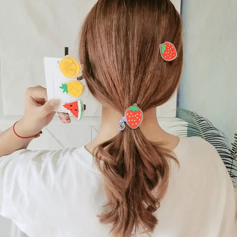 

Cute Hair Elastic Bands Fruit Hairpin Rope Tied Hair Rope For Girl Side Strawberry Pineapple Lemon Watermelon Hairbands Mixed