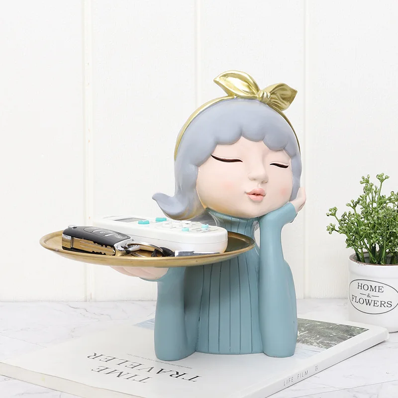 

Sculpture Nordic Modern Girl Storage Tray Resin Statue Tabletop Decor Home Decoration Accessories Modern Living Room Cabinet