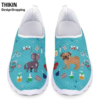 

THIKIN Cute Veterinary Surgeon Animal Print Women's Summer Sneakers Flats Casual Shoes Ladies Mesh Beach Loafers for Teen Girls