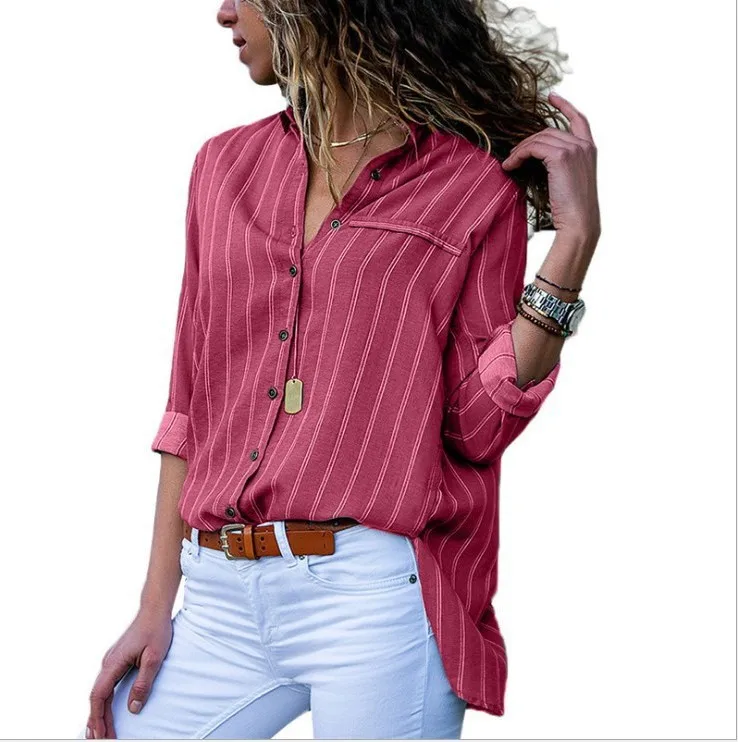 

Elegant Women Cotton Blouses Plus Size 5XL Women Tops High Quality Long Sleeve Classic Stripe Formal Blouse Office Working Style