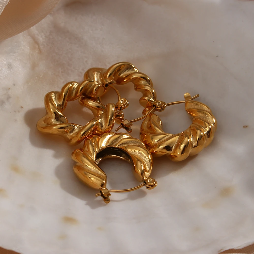 2021NewWatervaleTwistedUShapedEarringChunkyStainlessSteelPVD