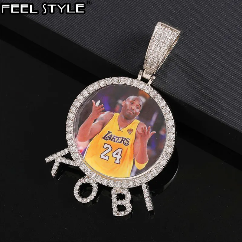 

Hip Hop Custom Made Photo Name 1-8Letters Round CZ Stones Pendants Necklaces Cubic Zircon For Men Jewelry With Solid Back