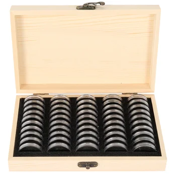 

50 Commemorative Coin Protection Box Pine Storage Boxes Coin Collection Specie Display Capsules