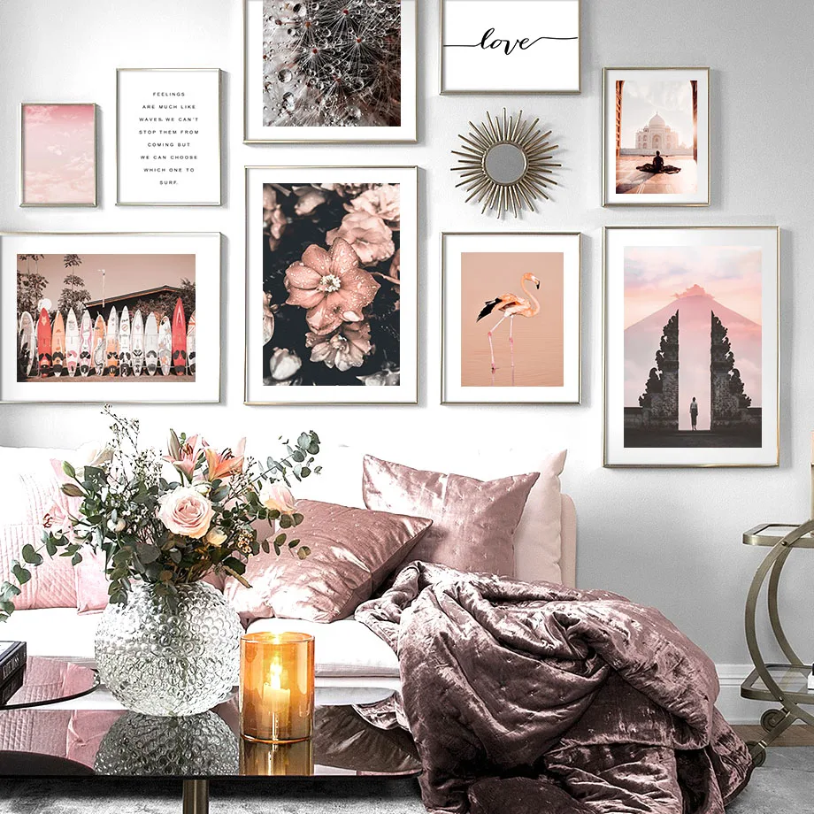 

Wall Art Canvas Painting Pink Sky Flower Flamingo Door Nordic Posters And Prints Landscape Wall Pictures For Living Room Decor