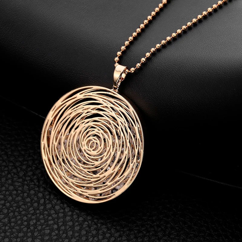 Long Necklaces For Women Gold Silver Plated Round Pendant Sweater Accessory Fashion Statement Jewelry Crystal Necklace Gift 2020