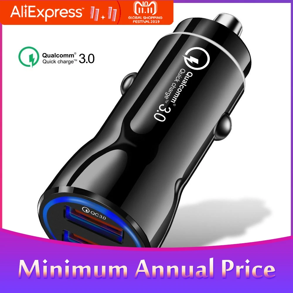 Быстрое Автомобильное зарядное устройство Quick Charge 3,0 Dual USB для Iphone X XS Max Xiaomi huawei, зарядное устройство для мобильного телефона, автомобильный прикуриватель R20