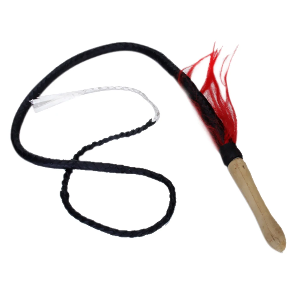 6 Feet Braided Leather Whip Artificial Whip With Black Wood Handle