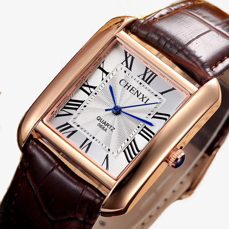 Luxury Brand Chenxi Men Women Casual Quartz Watches Retro Square Design Roman numerals Minimalism Leather Strap 1