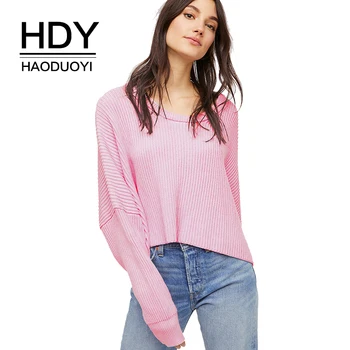 

HDY Haoduoyi Apparel 2020 Summer Women Sweater Casual Solid Color Loose Female Sweaters Brief Style Chic Ladies Pullovers