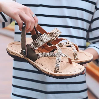 

Popular Man Beach Sandals Brand Fashion Gladiator Sandals For Mens Summer Mens Casual Slippers Comfortable Roman Sandals Men