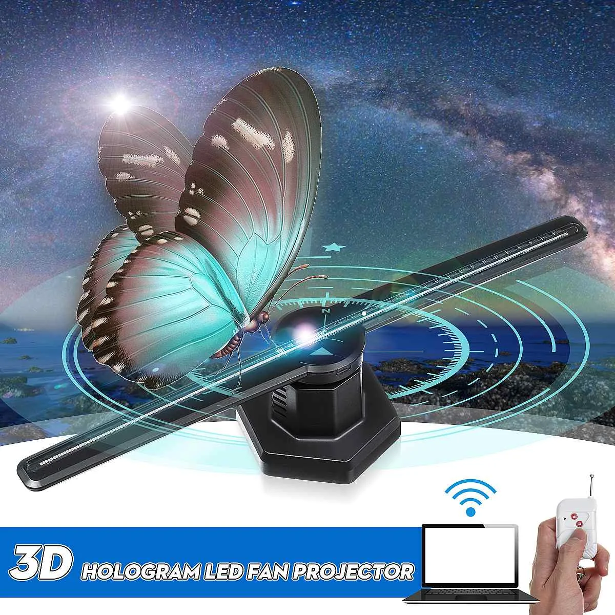 

AC 100-240V 224LED Wifi 3D Holographic Projector Hologram Player LED Display Imaging Lamp Fan Advertising Light Remote Control