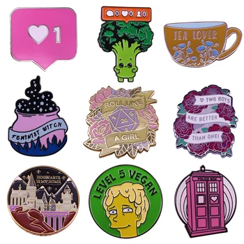 

K1984 Wholesale 20pcs/lot Feminism Pins Enamel Brooches for Women Men Lapel Pin Vegetables Metal Flower Badge Collar Jewelry