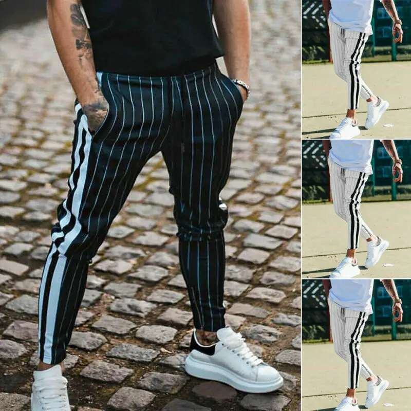 Men Pants Striped Pants Male Streetwear 