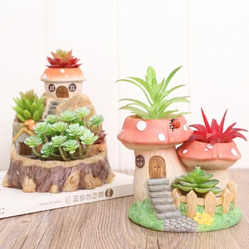 

Resin Childhood Tree House Shape Flowerpot Planter Figurines Cute Model Pen Pot