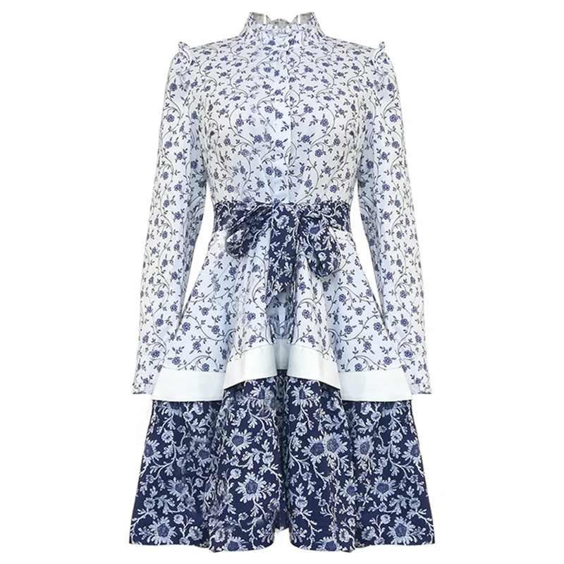 

Paris Fashion 2019 Baroque Designer Dress Women's Long Sleeve Charming Floral Print Casual Dress