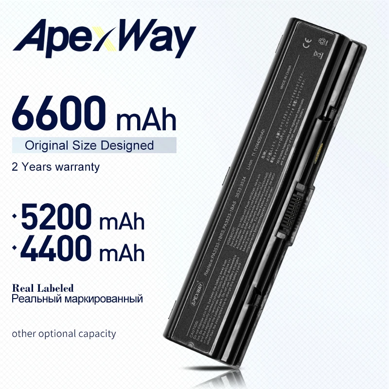ApexWay аккумулятор для Toshiba PA3533U 1BAS PA3534U Satellite A200 A205 A215 L300 L450D L500 L505 A300 A500|battery voltmeter|battery