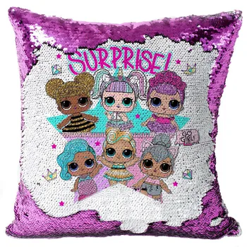 

LOL Surprise Doll 40x40cm Cushion Cover Christmas Gift New Pillow Case Two-color Sequin Cartoon Car Child Bedroom Nap Sofa