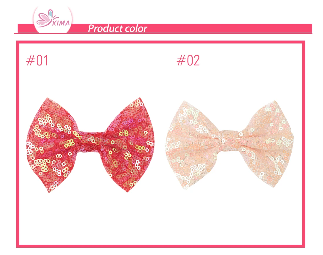 8pcs/set Girls Glitter Bows Princess Sweet Knot Design 4 Inch Bow WITH/WITHOUT Clips Shiny Sequin Rainbow Pink Color Hairbow