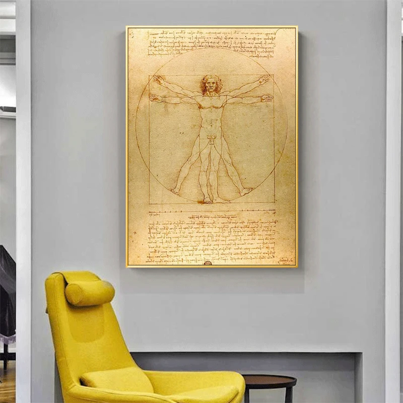 

Classical Famous Vitruvian Man, Study of Proportions by Leonardo da Vinci Oil Painting Canvas Posters Print Pictures Living Room