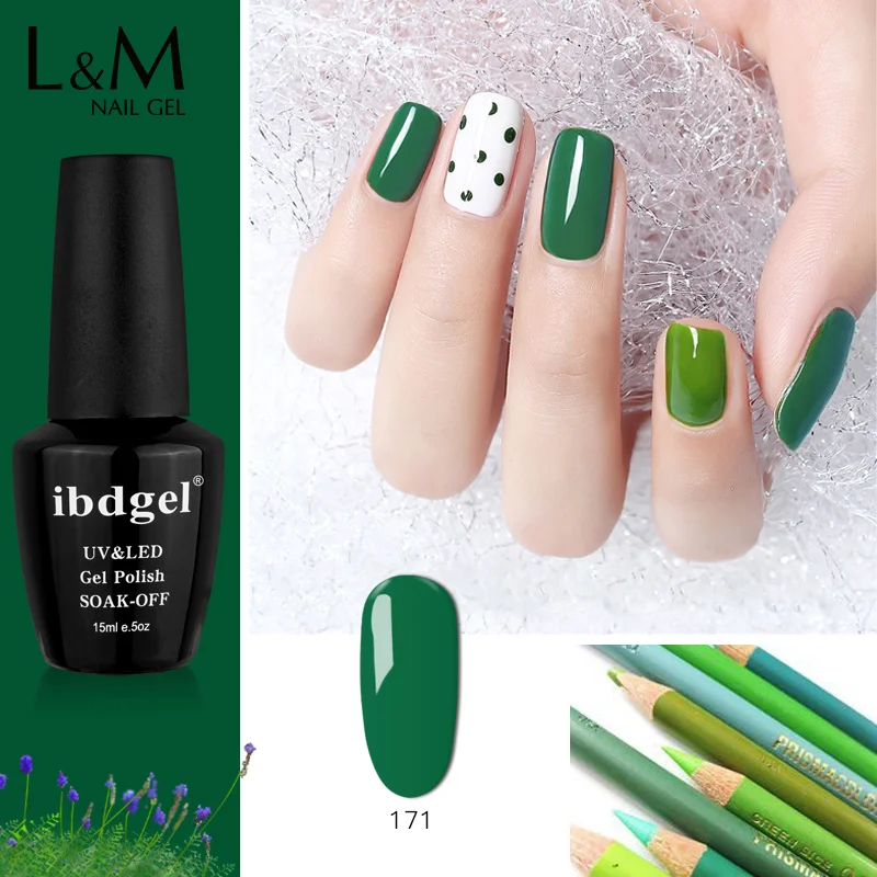 ibdgel 1pc GEL Nails Green Color series Gel Nail Polish black bottle Soak Off UV brand LED Glue Last more than a month | Красота и