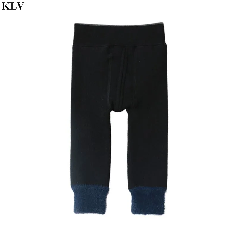 patchwork Black Зимние плотные леггинсы с подкладкой из искусственного флиса для маленьких детей; Теплые Колготки с рисунком из мультфильма; теплые плюшевые штаны без ног - Цвет: patchwork Black