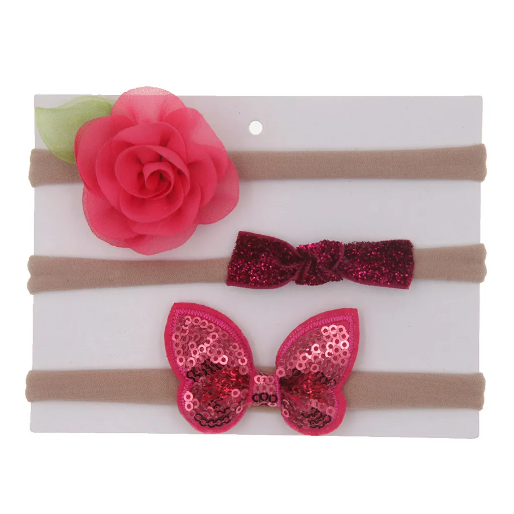 3pcs/lot Baby Girl Bow Flower Set Hairband  Baby Girls Elastic Hairband Infant Kids Head Band Hair Accessories for 1-6Y