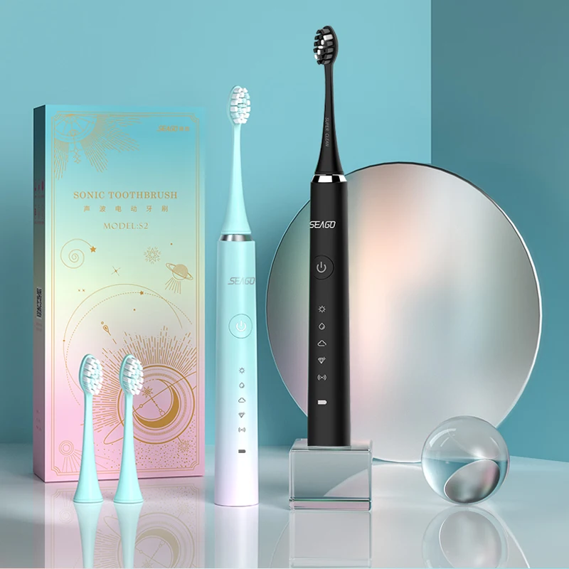 

Seago Ultrasonic Electric Toothbrush Sonic Travel Tooth brush USB Rechargeable Waterproof Automatic 5 Modes 3 Brush Heads Gift