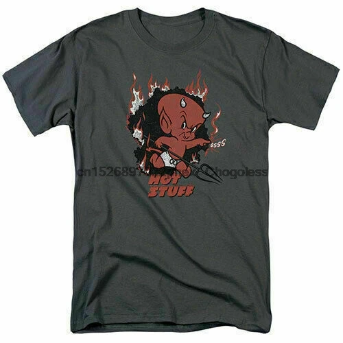 Hot Stuff Singe T Shirt Mens Licensed Cartoon Merchandise Little Devil Charcoal |