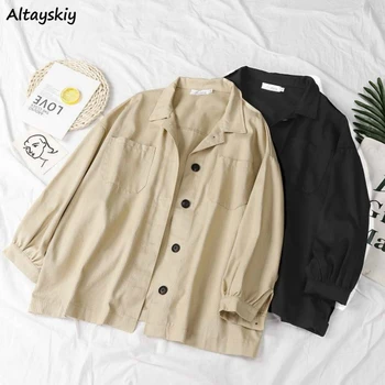 

Basic Jackets Women Spring Korean Pure Khaki Fashion Leisure Harajuku Cargo Vintage Ladies Outerwear Loose Oversize Chic Jackets