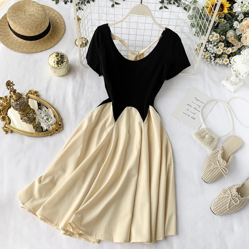 Летнее платье трапециевидной формы с коротким рукавом, милое платье-пачка, платье трапециевидной формы