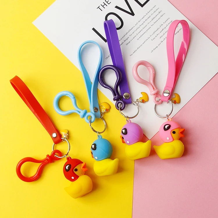

Cute Duck Chicken Animal Creative Helmet Keychain For Women Key Chains Ring Bag Pendent Charm Waistband Kids Toys D346